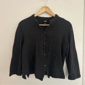 Eileen Fisher Charcoal Gray 100% Wool Mandarin Collar Jacket